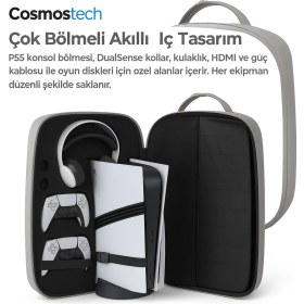 Resim Cosmostech Deadskull Ps5 CD ve Dijital Model Konsol Sırt ve El Ergonomik seyahat taşıma çantası Gri 