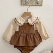 Resim İlkbahar ve Sonbahar Yeni Bebek ve Küçük Çocuk Bezi Örtüsü Prenses Tatlı Tarzı Bebek Yaka Askılı Emekleme Takım Etek Bebek Kız Dantel Uzun Kollu Gömlek İki Parça Set Ha Etek 