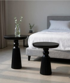 Resim AYLESA Doğal Ahşap 2’li Set Siyah Mantar Yan Sehpa Modern Fiskos Zigon Çiçeklik 