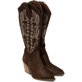 Resim Deery Kadın Hakiki Süet Kahverengi Western Çizme - Z1614ZKHVC01 
