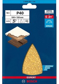 Resim Bosch Expert 100x150 Mm 40 Kum Üçgen Zımpara Kağıdı 10'lu 2608901114 