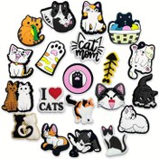 Resim 20 adet kedi serisi ayakkabı çiçeği timsah deri süsleme, DIY ayakkabı aksesuarları, PVC malzemeden yapılmış, çizgi film ayakkabı aksesuarları, mağara ayakkabıları, plaj çantaları için uygun, sevimli kediler arasından seçim yapın 