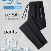 Resim Erkekler için Yazlık Hafif Buz İpeği Lifli Günlük Pantolon - Nefes Alabilen Düz Paça Tasarım, Elastik Bel Bağcıklı, Soğutma Teknolojisi & Makinede Yıkanabilir - Çok Renk Seçenekleri (Siyah/Gri/Yeşil/Haki), Rahat Pantolonlar, Konforlu Kumaş, Pürüzsüz Dokulu, Modern Stil, Dayanıklı Yapım, Seyahat Giysisi 