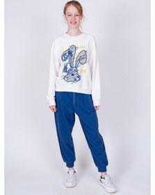 Resim Kız Çocuk Neon Tavşan Baskılı Tasarım Teenage Sweatshirt-13402-ekru Ekru 