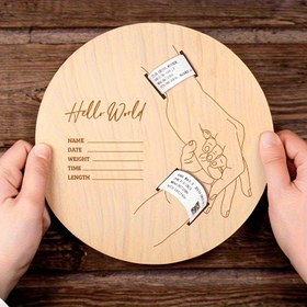 Resim 2D Düz, Yapay Ahşap Duvara Monte Oyma İsim Plakası - "Hello World" Tasarımlı Dairesel Hastane Bileklik Bilgi Saklama Kutusu & Evlilik Hatırası, 0.51cm Kalın 2D Düz Yüzey, Doğum Günleri ve Yıldönümleri için Koleksiyonluk Fotoğraf Anısı (Sarı), 2D Düz 