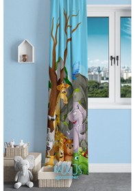 Resim Tatlı Hayvanlar Desenli Fon Perde Çocuk Ve Bebek Odası Süet Dijital Baskı Ekstrafor Büzgü Tek Kanat Çok Renkli 