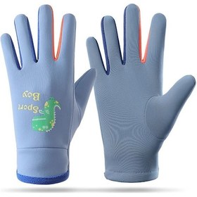 Resim 1 Çift Çocuk Spor Yansıtıcı Polar Astar Eldivenler Kış Çocuk Su Geçirmez Eldiven 3-8 Yaş İçin - Mavi 