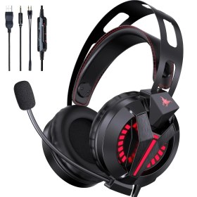 Resim Aqqog Gaming Headset With Microphone For Playstation 5, Double Head Beam Suspended Soft Soft Memory Earmuffs, 7.1 Surround Sound Wired Headset LED Light For Ps5, Pc, Ps4, Imac, Laptop (Yurt Dışından) 