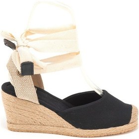 Resim Star Tombis Gerçek Elişi Ipli Espadril Dolgu Topuk Keten Espadril Handmade Siyah 