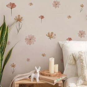 Resim 1 adet Boho Çiçek & Yaprak Vinil Duvar Sticker - Yapışkanlı ve Çıkarılabilir, Düzensiz Şekiller, Yarı Mat Bitiş, Toprak Tonları için Yatak Odası, Oturma Odası, Ev Dekoru, Oda Süslemeleri, Doğal Estetik, Kolay Uygulama, Dekoratif Etiketler, İç Tasarım 