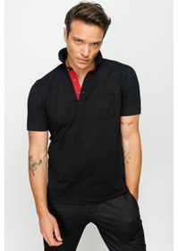 Resim Erkek Polo Yaka Düğmeli Cepli T-shirt Siyah Siyah 