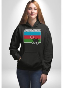 Resim Azerbeycan Bayrak Ülke Kadın Erkek Siyah Kapüşonlu Sweatshirt Hoodie Siyah 