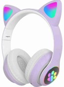 Resim Fuchsia C30 RGB Ledli Kablosuz Bluetoothlu Kedi Tasarım Kulaklık 