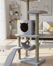 Resim Missidea S9 Kedi Tırmalama Kulesi Platformlu 124 cm Gri 
