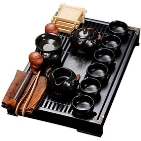 Resim Siyah Kung Fu Çay Seti, Porselen, 6 Fincan, Çaydanlık, Tepsi , 50 Ml Çok Renkli 