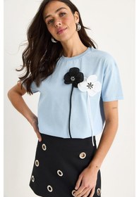 Resim Shade Kadın Aksesuarlı Kısa Kollu Pamuklu T-shirt 60602041 - Mavi 