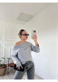 Resim Keymoda Kadın Madonna Yaka Kazak Gri Gri 