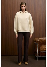Resim Grimelange ELYRA Kadın Oversize Dikiş Detaylı Kapüşonlu Vizon Sweatshirt 
