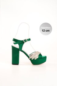 Resim E&L Company 12cm Zümrüt Yeşil saten kumaş, TAŞLI, altı kaymaz, hafiftir. Koşma Garantilidir. 
