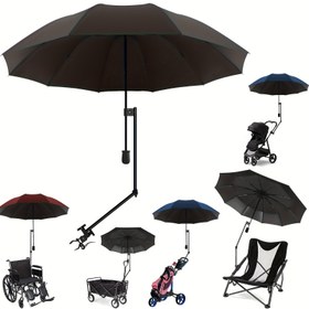 Resim UPF50+ Faktörlü Taşınabilir Güneş Şemsiyesi, Ayarlanabilir Evrensel Kelepçe, Manuel Açma/Kapama, UV Dayanıklı, Polyester Kumaş, Demir Gövde, Plaj Sandalyesi, Golf Arabası, Bebek Arabası için Çok Amaçlı - Modern Yuvarlak Şekil 