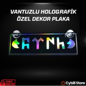 Resim CybillStore Göktürkçe TÜRK Yazılı Hologramlı Vantuzlu Parlak Siyah Dekor Pleksi Plaka 22 x 7.5 CM 