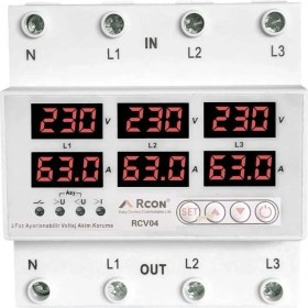 Resim Rcon Rcv 04 Ray Tipi Trifaze Akım Koruyucu Voltaj Koruyucu 63 A Sigorta 