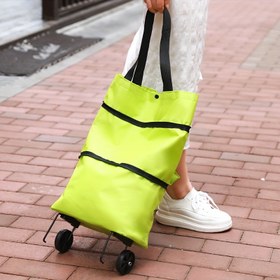 Resim Taşınabilir Katlanır Alışveriş Arabası - Hafif ve Dayanıklı Oxford Kumaş, Ergonomik Sap & Güvenlik Fermuar Tasarımı, Siyah, Akıcı Kullanım için Ev, Seyahat ve Süpermarket | Taze Yeşil 