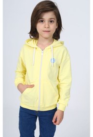 Resim Toontoy Erkek Çocuk Kapüşonlu Fermuarlı Cepli Düşük Omuz Baskılı Örme Hırka - 3 İplik Şardonsuz 