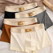 Resim Rastgele 3 adet Erkek Nefes Alabilen Rahat Polyester Kısa İç Çamaşırı - Düz Renkli Rahat Kutulu Boxer Briefs ile Orta Esneklikli Örgü Kumaş, Spor ve Eğlence için Elastan 