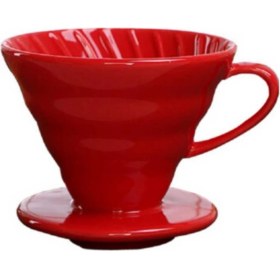 Resim Kırmızı Seramik Kahve Demleme Dripper V60 02, Şık ve Kullanışlı Kahve Demleme Aksesuarı 