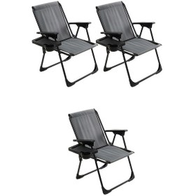 Resim Natura 3 Adet Kamp Sandalyesi Dikdörtgen Bardaklıklı - Gri 