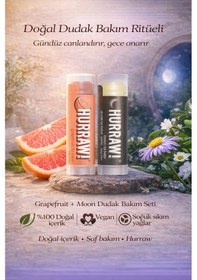 Resim Hurraw Moon Ve Pink Grapefruit Dudak Balmı 2 Li Set %100 Doğal Vegan Günlük Ve Gece Bakım 