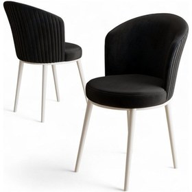 Resim Canisa Risa Serisi 1 Adet Siyah Mutfak Sandalyesi Beyaz Metal Ayak 1.sınıf Babyface Kumaş Siyah Sandalye Beyaz Ayak 