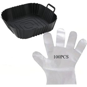 Resim Sunshine022 100 Adet Eldiven Ve 1 Adet Silikon Airfryer Tepsisi Yeniden Kullanılabilir Pizza Tavuk Fırın Aksesuarları 