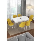 Resim Canisa Concept Via Serisi Açılabilir Beyaz Renk Mutfak Masası Takımı, Yemek Masası+6 Adet Sandalye 