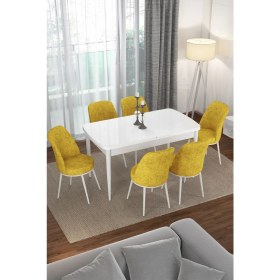 Resim Canisa Concept Via Serisi Açılabilir Beyaz Renk Mutfak Masası Takımı, Yemek Masası+6 Adet Sandalye 