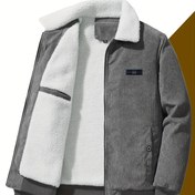 Resim Erkek Casual Sıcak Polar Astarlı Ceket, Cepli Şık Yaka Retro Ceket 