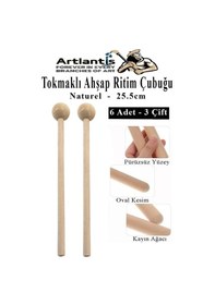 Resim Tokmaklı Ahşap Ritim Çubuğu 6 Adet 3 Çift Okul Öncesi Eğitici Anaokulu Ritim Tokmağı Çubukları Çocuk Etkinlik Perkusyon Müzik Aleti 
