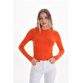 Resim Likralı Pamuk Tişört-slim Fit -turuncu Turuncu 