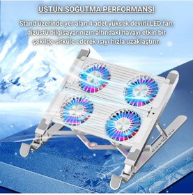 Resim Coofbe Led Işıklı Yükseklik Ayarlı Katlanabilir 4 Fanlı Notebook Laptop Soğutucu Turbo Fan Laptop Standı 
