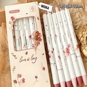 Resim 0.5 mm uçlu 6 adet MOKA gül desenli geri çekilebilir tükenmez kalem, Hızlı Kuruyan Mürekkep, Vintage Çiçek Tasarımı, Çalışma ve Ofis Malzemeleri 