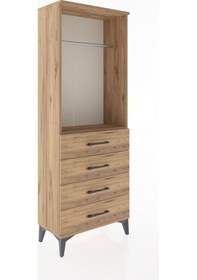 Resim Arges Dolap Tek Raflı 4 Çekmeceli Tek Askılı 60x30x163 Çam-çam Atlas Çam 
