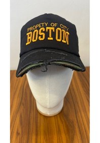 Resim Boston Nakışlı Eskitme Vintage Model Pamuklu Cap Şapka Siyah 