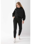 Resim Kadın Kapüşonlu 3ip Şardonlu Basic Eşofman Takım Siyah - 2610 Siyah 