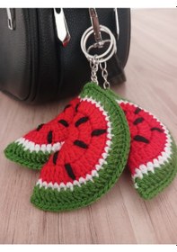Resim Örgü Amigurumi Karpuz Anahtarlık Kırmızı 