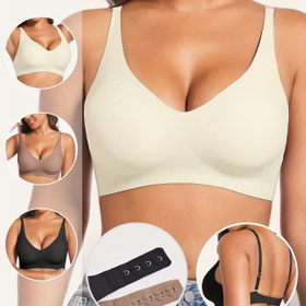 Resim 3 Parça Kadın Telsiz Topuklu Bej, Beyaz ve Siyah Tek Renk İç Çamaşırı Seti - Yumuşak, Rahat, Nefes Alabilen Çıkarılabilir Dolgulu Minimalist Tek Askılı Sütyenler Her Mevsim İçin 