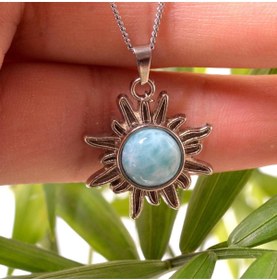Resim Taş Sandığı Larimar Taşı Güneş Kolye 