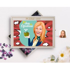 Resim Bk Gift Kişiye Özel Kadın Sınıf Öğretmeni Karikatürlü 1000 Parça Profesyonel Puzzle-1 