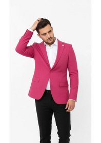 Resim Plus Scorpion Fuşya Erkek Slim Fit Tek Düğmeli Blazer Ceket Astarlı, Şık Ve Modern Kesim Fuşya 