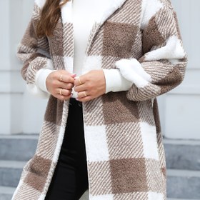 Resim Polar Ekose Kapüşonlu Hırka Ceket, Sonbahar ve Kış İçin Gevşek Rahat Sıcak Ceket, Kadın Giyim 